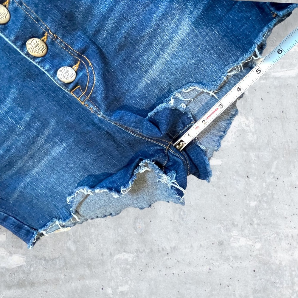 Wild Blue Button Fly, Distressed Denim Shorts - Picture 7 of 13